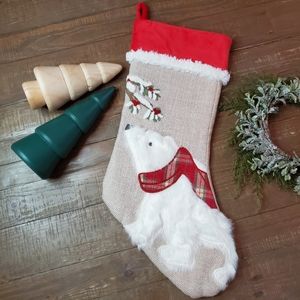 NWOT Jingle & Joy 3D Faux Fur Polar Bear Embroidered Christmas Stocking